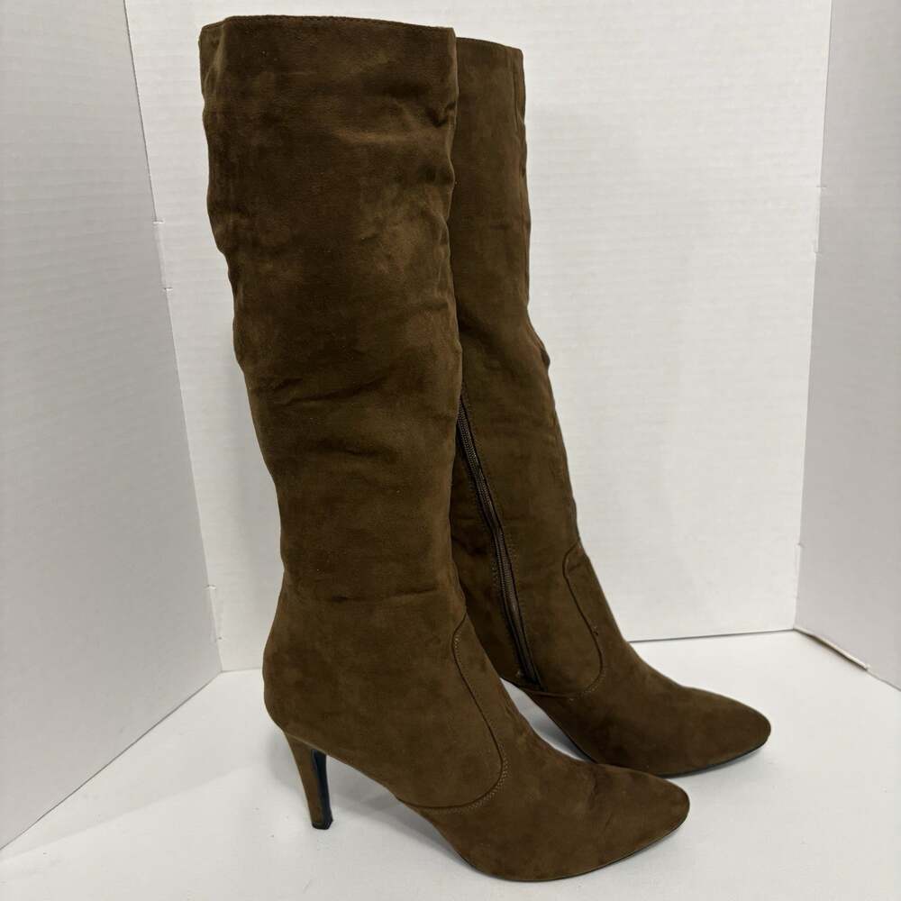 Forever 21 Womens Brown Faux Suede Knee High Boots Pointed Toe Y2K 10